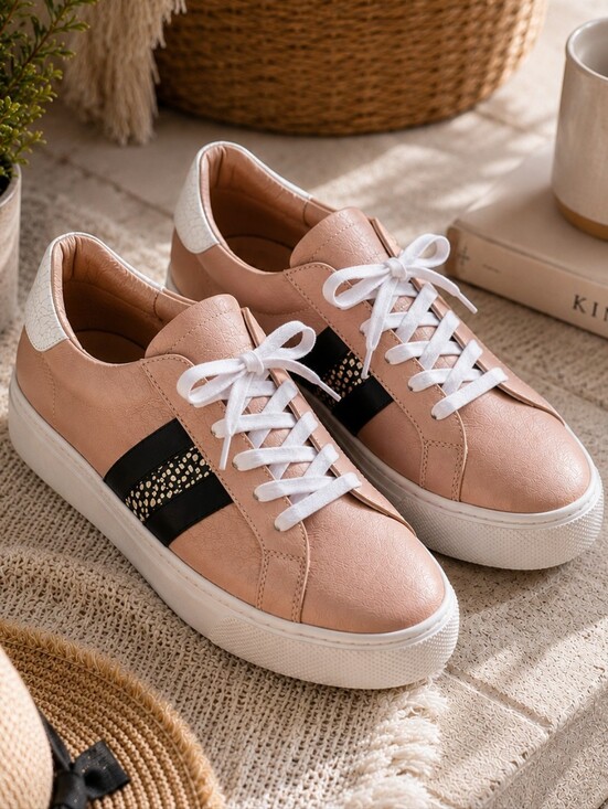 Kaanas Shoes - Kaanas Blush Pink Leather Lace-Up Sneakers Women's Size 6 Casual Designer Shoes